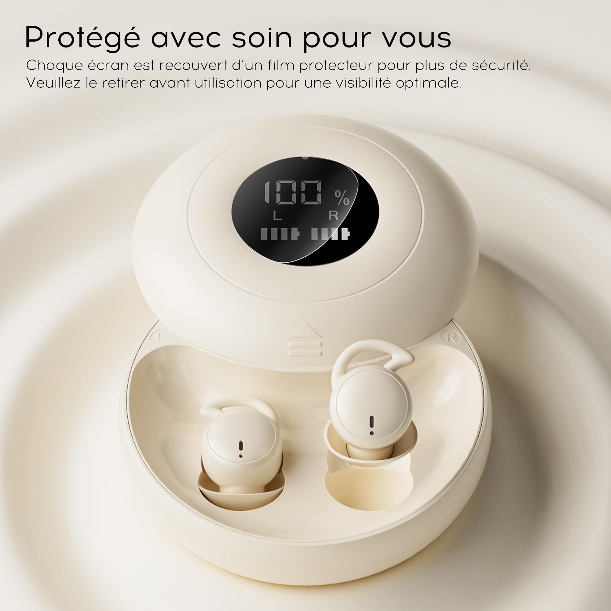 Écouteurs de Sommeil, Mini Écouteurs Bluetooth 6.0 Invisibles en Silicone Liquide avec Affichage de Puissance, pour Sport, Travail et randonnée - Blanc cassé
