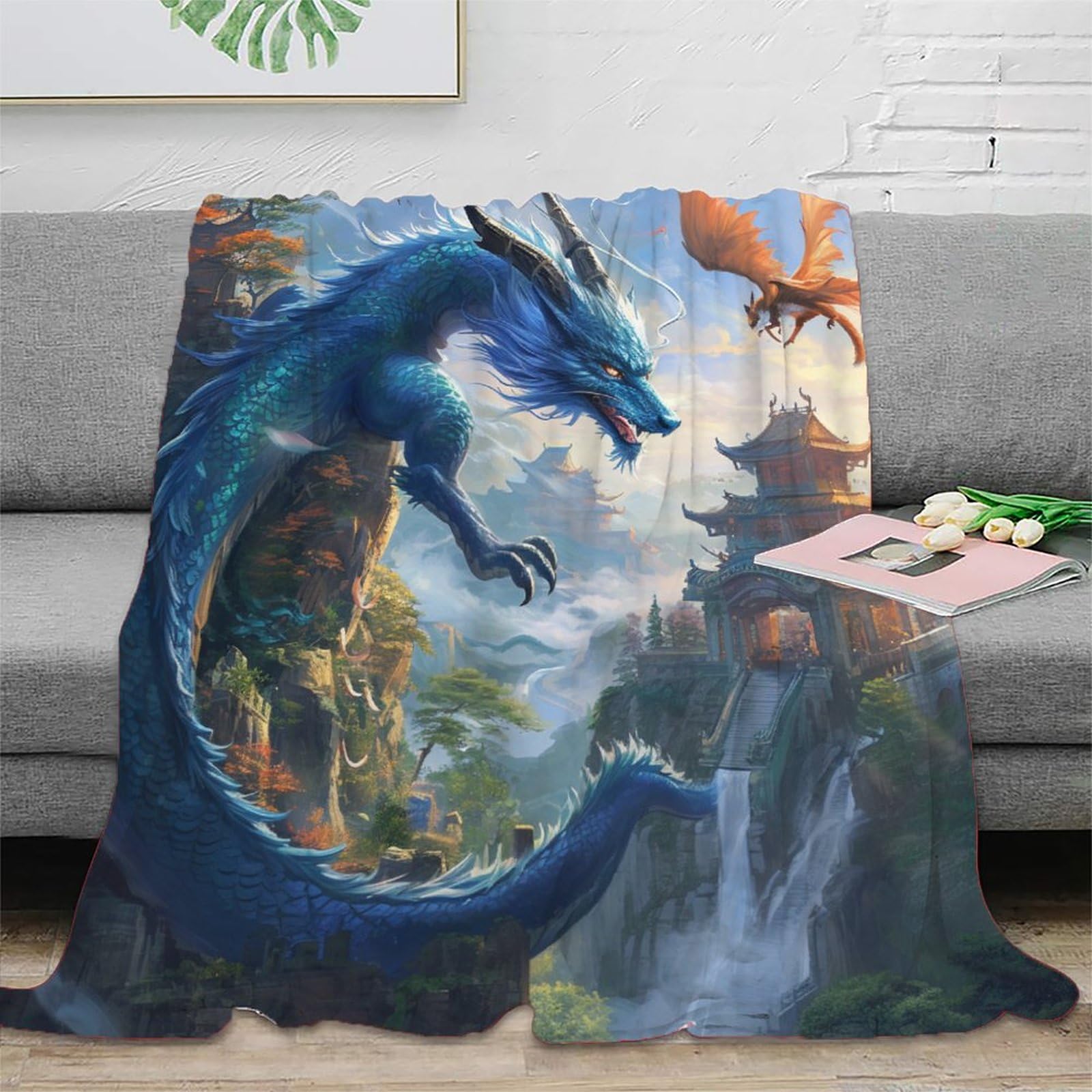 NRAOPEVVD 3D Printed Dragon Blanket Ultra-soft Super Soft Cozy Fuzzy Warm Throws with Anti-wrinkle/anti-tarnishing Lightweight for Sofa Bed Decor Bedroom Decor 60x80inch(150x200cm)