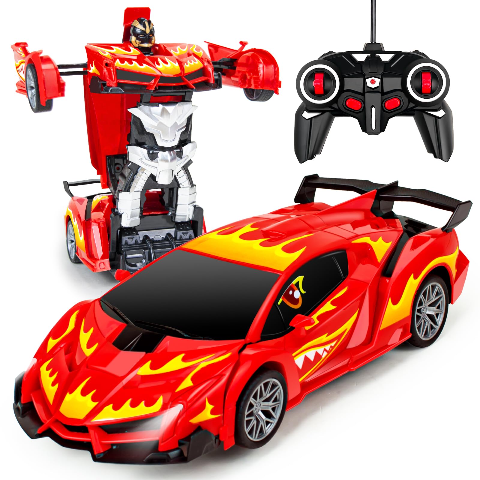 Transforming Remote Control Car for Boys 4-7 - 1:18 Scale Racing RC Robot Toy, One Button Deformation &360°Drifting, Rc Cars for Boys Ages 6-8 9-12 Birthday Gift (red)