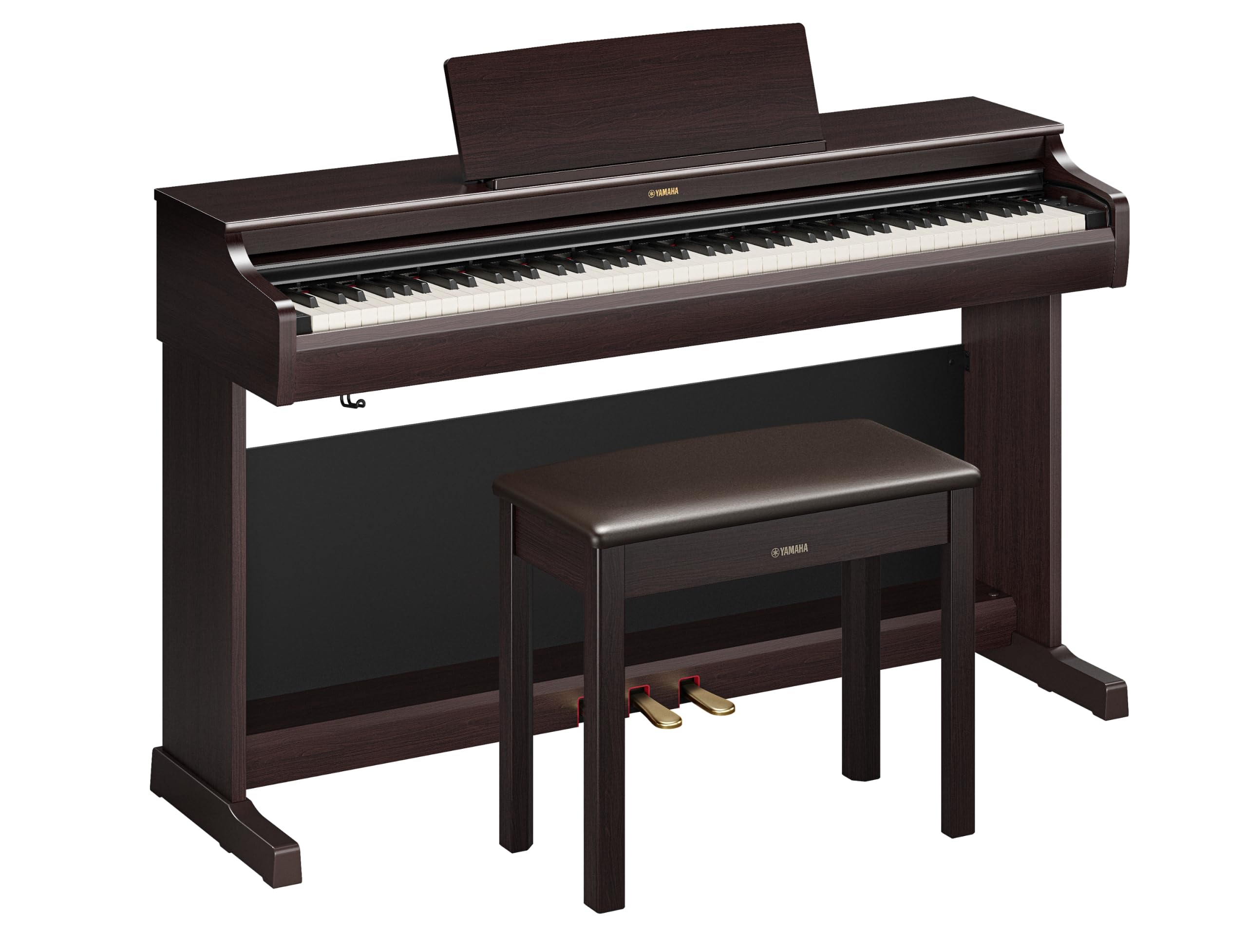 Arius Series 88-Key Weighted Digital Piano Keyboard, Full Size, GrandTouch-E Action, CFX Concert Grand Piano Sound, 3-Pedal Unit, Bench Included, Classic Upright Design in Rosewood YDP-166R