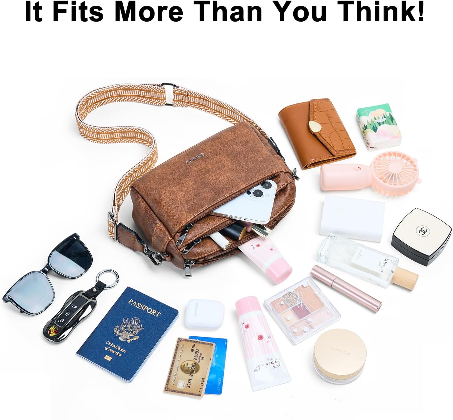 Bluome 5 Zips Crossbody Bags For Women Travel Bag Small Pu Leather Shoulder Cross Body For Woman Purses Handbags - Image 4