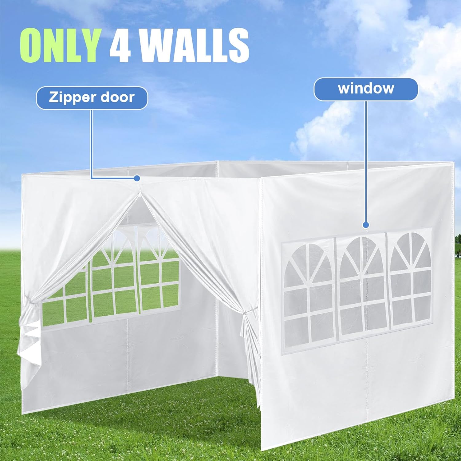 4 Pcs Canopy Sidewall for 10x10 Canopy Frame Enclosure with Window Replacement Side Walls for 10x10 Pop up Tent Outdoor Party, 4 Walls Only, No Frame or Top