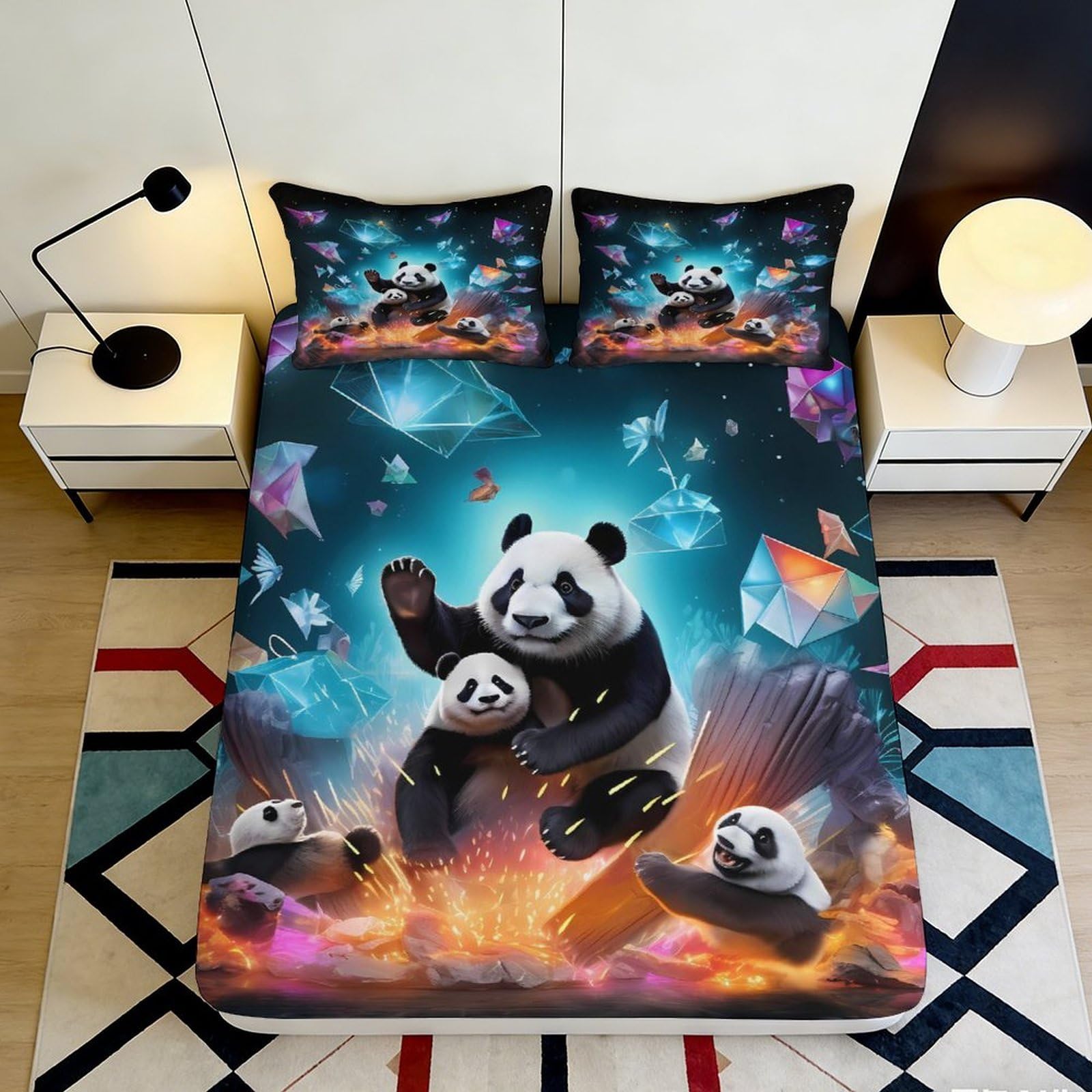 Uxinyoume Style-7 3D Printed Kung Fu Panda Fitted Sheet Microfiber Vibrant Cartoon Bed Cover For Bedroom Dorm Mattress Decor Protection 90X200x25cm