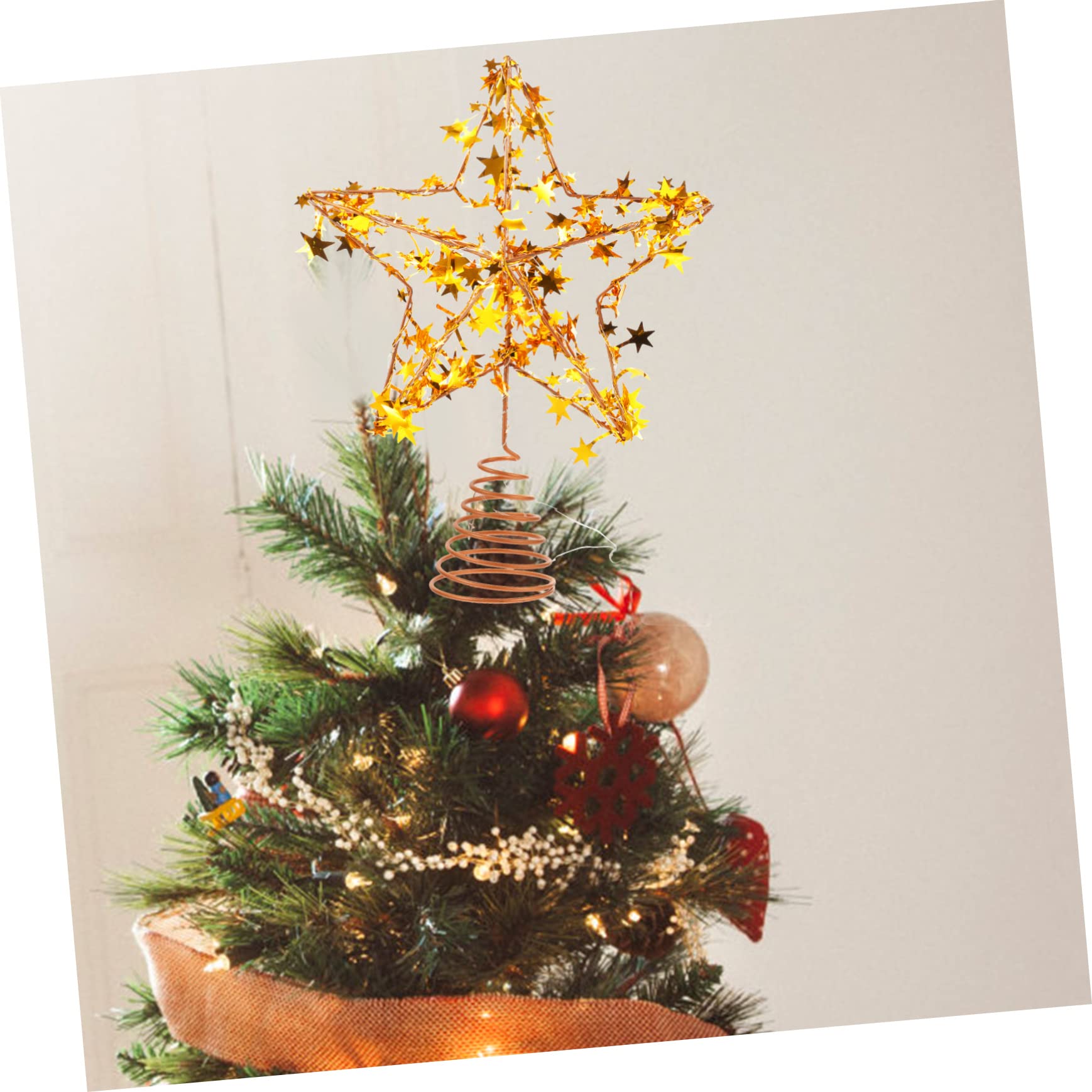 MAGICLULU 4 Piezas Estrella de la Copa del árbol Puerta Dorado Oro Ornamento Guirnalda Christmas Tree Xmas Tree decoración Topper de árbol con luz LED Adorno de Estrella Planchar Golden