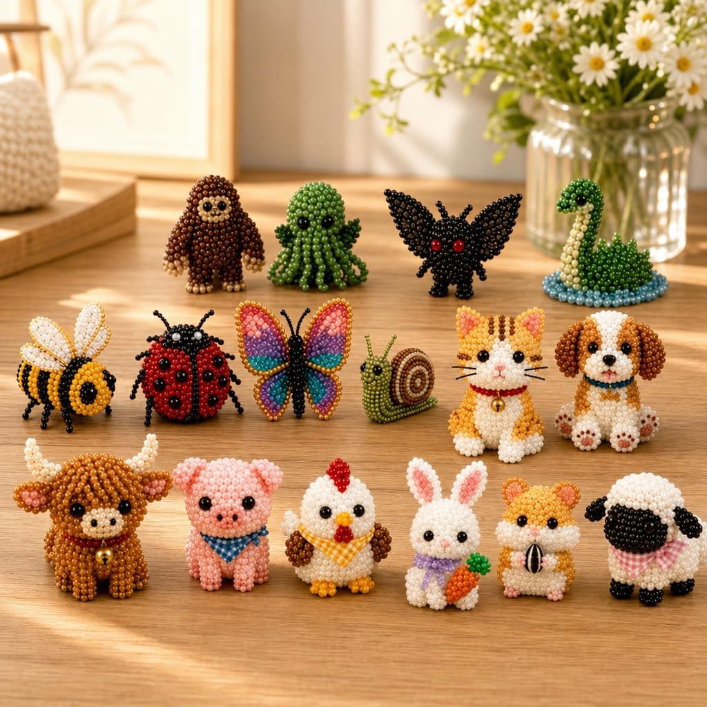 Set de Animales con Abalorios, Kit de Bricolaje Animales con Cuentas 16D, Lindo Juego artesanales Coloridas e Instrucciones(StyleE)