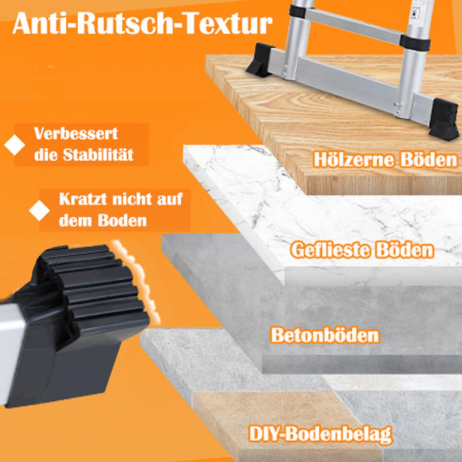 Échelle télescopique en aluminium 3,8 m, échelle extensible avec stabilisateur, échelle en aluminium antidérapante, échelle multifonction extensible, capacité de charge de 150 kg