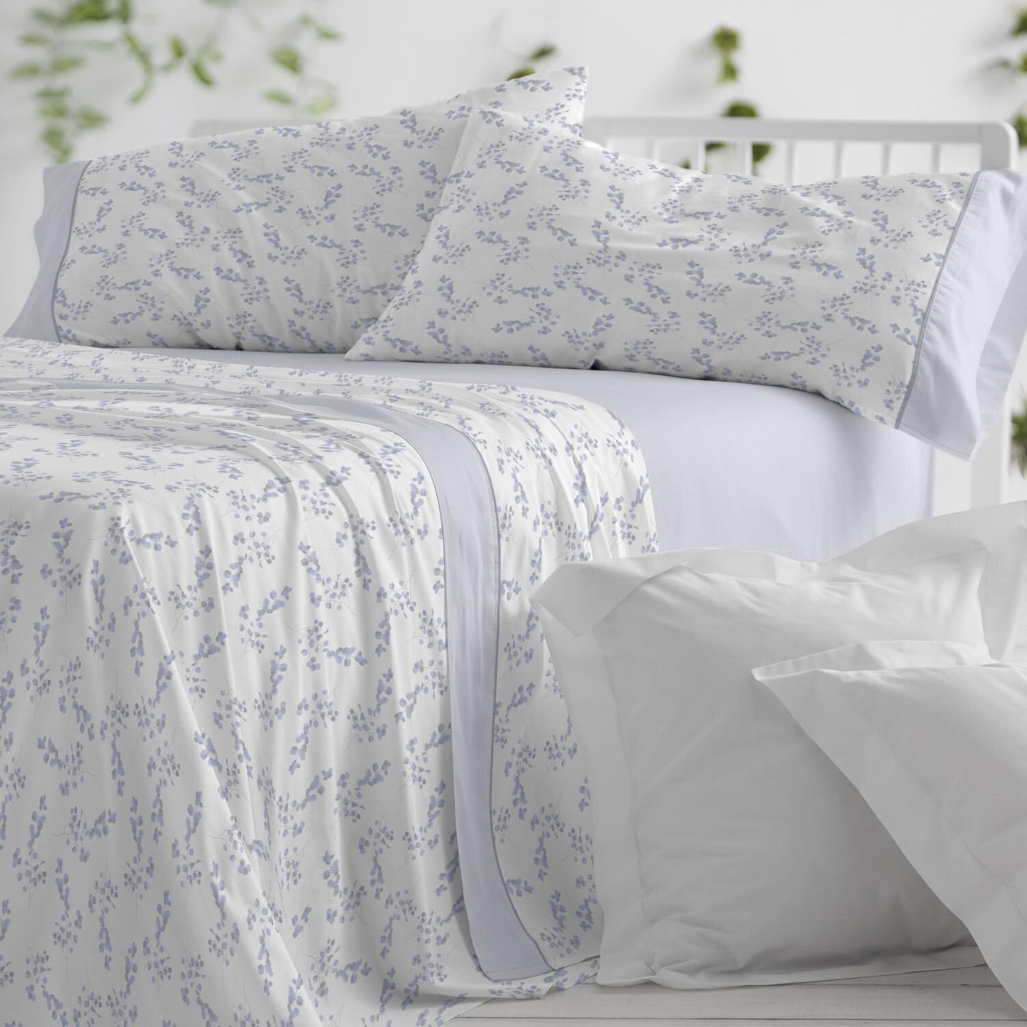 Burrito Blanco | Juego de sábanas | Cama de 90cm (+Medidas Disponibles) | Poliéster 50% Algodón 50% | Diseño 040 | Color Azul (90x190/200cm)