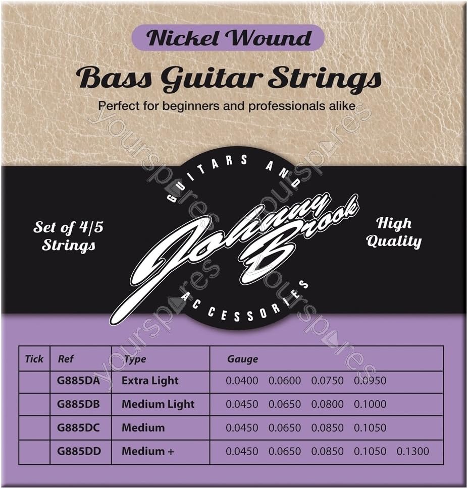 Set Of 4 Nickel Wound Bass Guitar Strings (Medium Light Gauge)