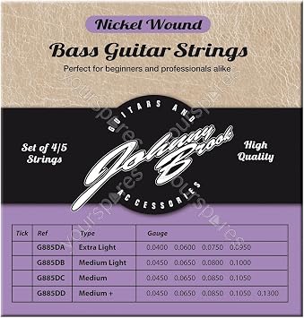 Set Of 4 Nickel Wound Bass Guitar Strings Medium Light Gauge