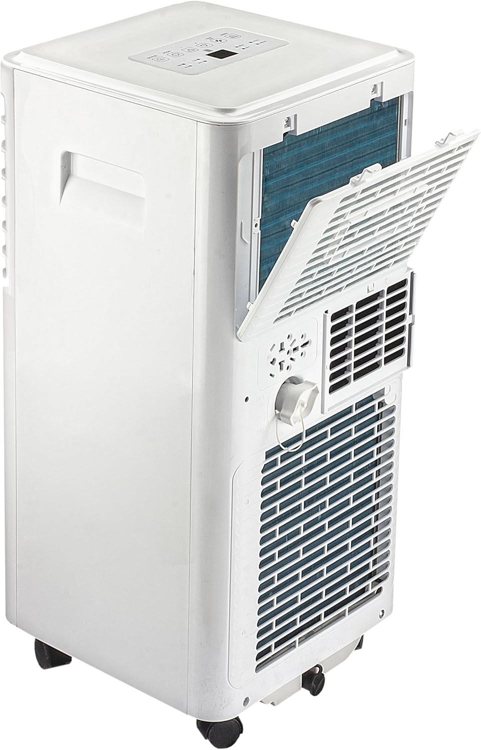 Side view of the Arctic Wind portable air conditioner with the air filter cover open.