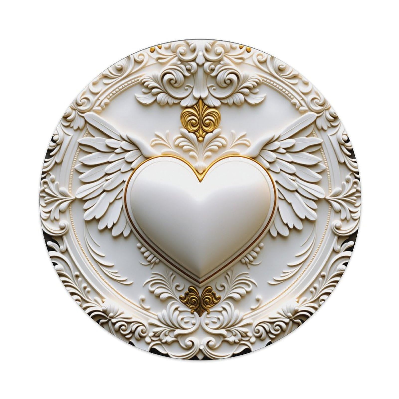 Heart Wings Ornate Gold Pattern Metal Tin Sign Vintage Garden Bedroom Cafe Bar Man Cave Home Wall Decor Metal Poster 8x8 inches