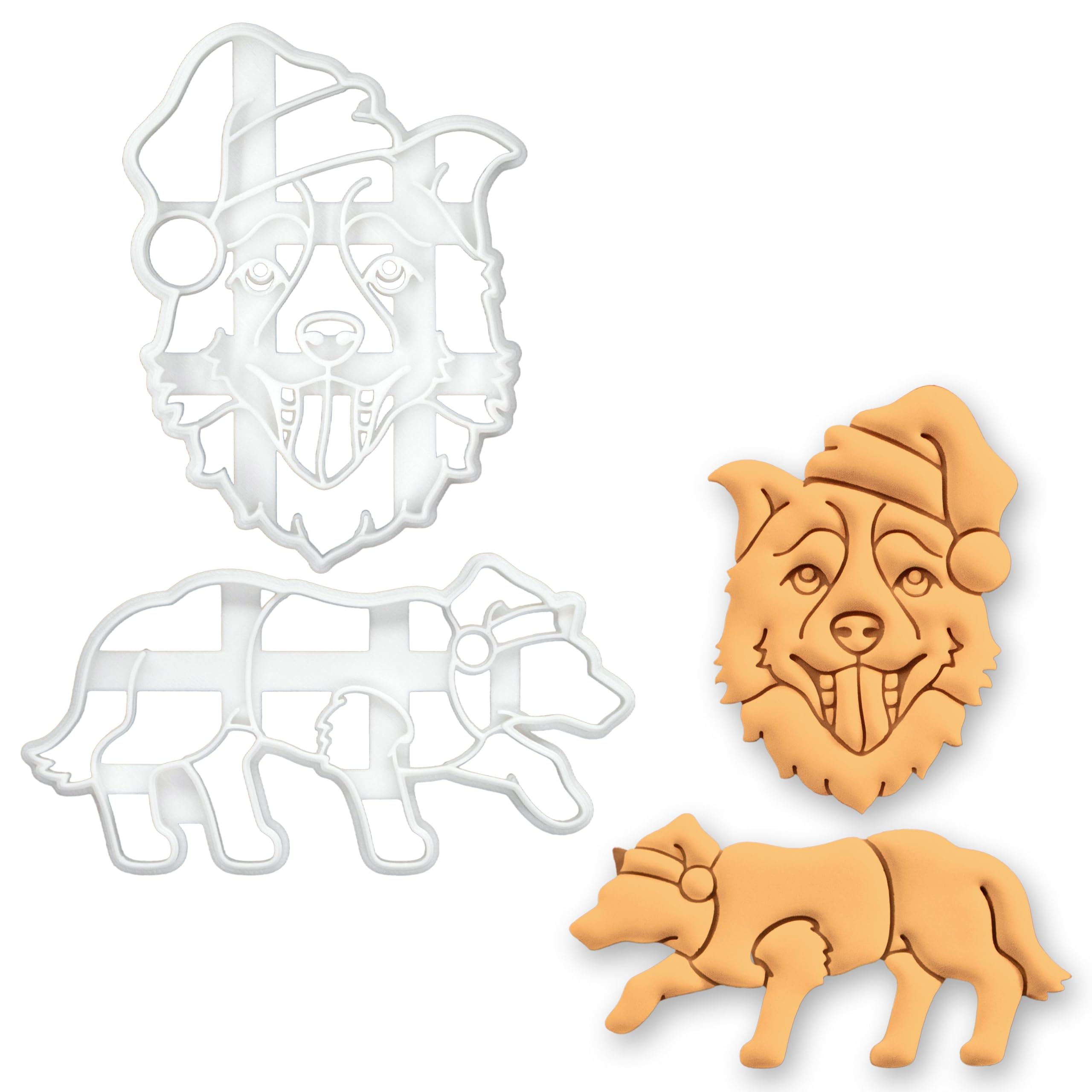 BAKERLOGY Lot de 2 Emporte-pièces Border Collie de Noël avec Bonnet – Design de Chien de Berger Festif pour Friandises Canines & Pâtisserie de Fêtes