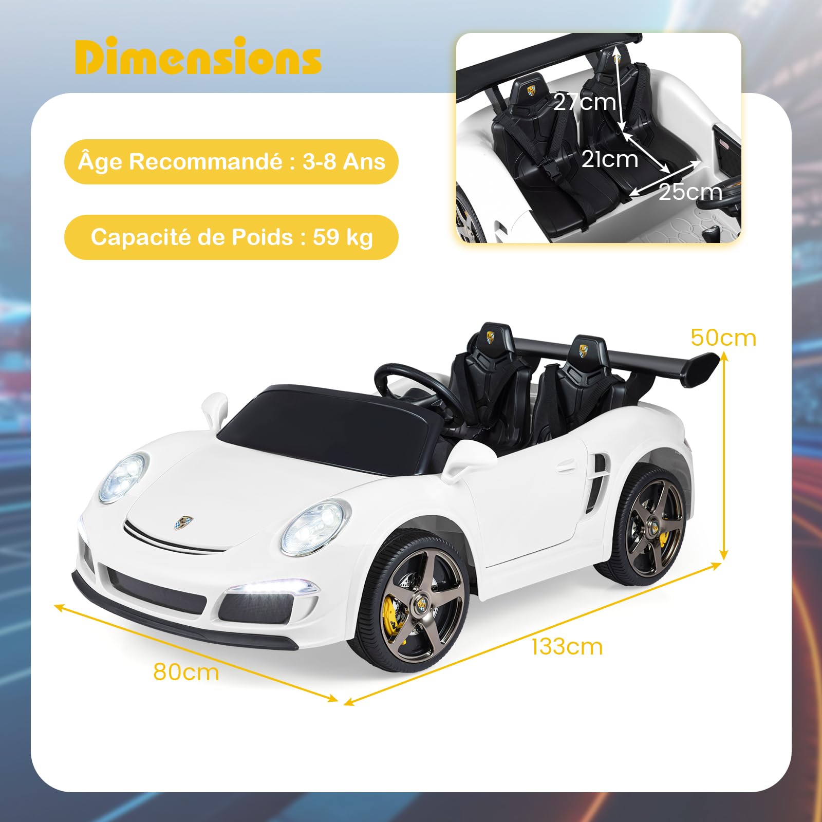 COSTWAY 24V Voiture Électrique Enfant 2 Places avec Télécommande 2,4G, Véhicule Électrique avec Lumières LED & Klaxon & Musique, 3-5 km/h, Charge 59kg pour Garçons Filles de 3-8 Ans (Blanc)