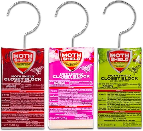 Miniatura 2 de Paquete variado de bloques de polilla para armario, paquete con 3 bloques de armario con aroma a rosa, limón y cereza en la percha, además de
