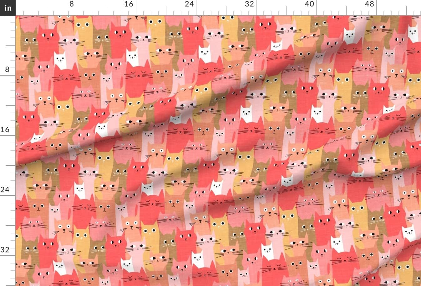 Spoonflower Fabric - Cats Pink Cute Red Gold Animals Colorful Printed on Minky Fabric by The Yard - Sewing Baby Blankets Quilt Backing Plush