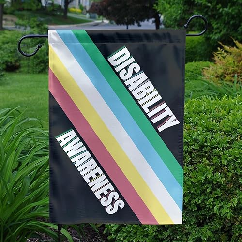 Miniatura 2 de MAIANEY Bandera de jardín de doble cara (12 x 18 pulgadas) para el mes de concienciación sobre la discapacidad, bandera del orgullo para