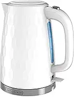 BLACK+DECKER Honeycomb Collection Rapid Ferver 1,7L Chaleira elétrica sem fio com acabamento texturizado premium, branco, KE1560W
