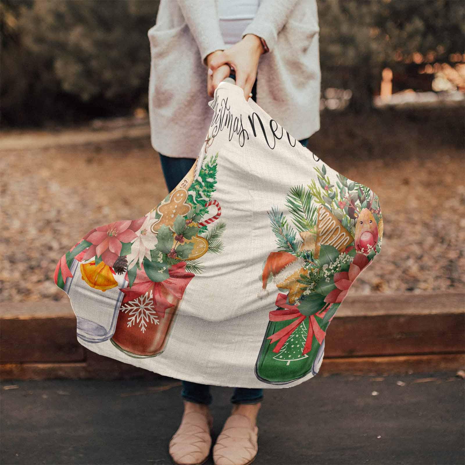 Nursing Cover for Breastfeeding Scarf, Vintage Glass Bottles Xmas Floral Gingerbread Baby Car Covers Super Soft Multi Use for Canopy Shopping Cart Cover Blanket Stroller Cover