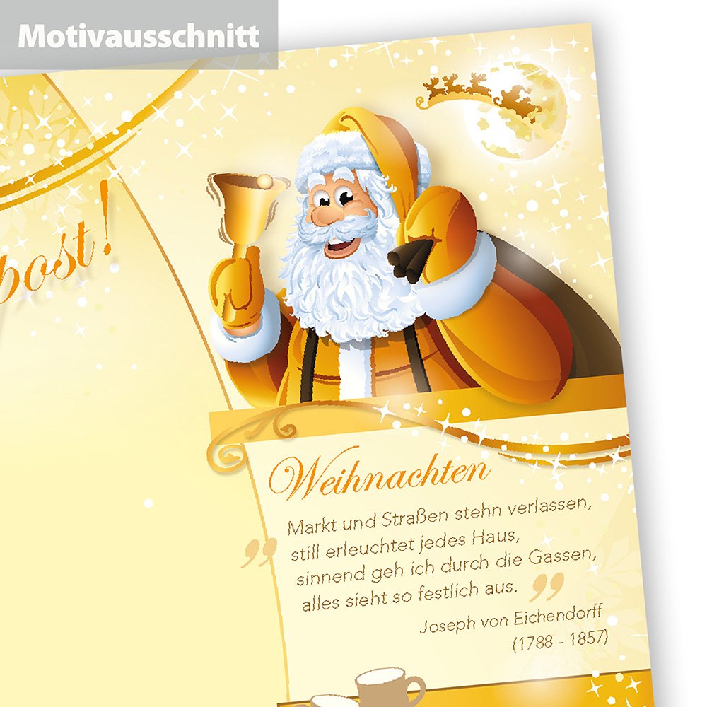 Briefpapier Weihnachtsmann (500 Blatt) Weihnachtsbriefpapier beidseitig Rückseite mit Weihnachtsliedern