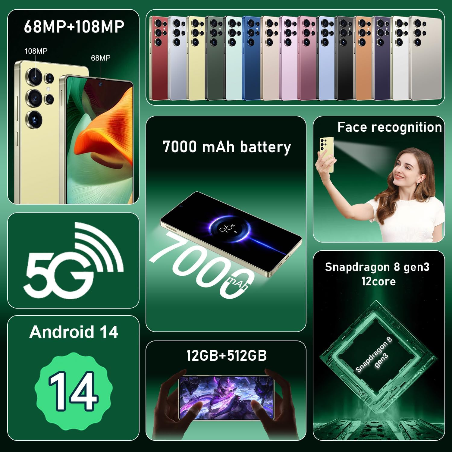 I25 Ultra: 6.99" FHD+ Android 14 Smartphone | 12GB+512GB | 108MP+68MP Camera | 7000mAh Battery | Built-in Stylus Pen | Blazing Fast Performance (Yellow)
