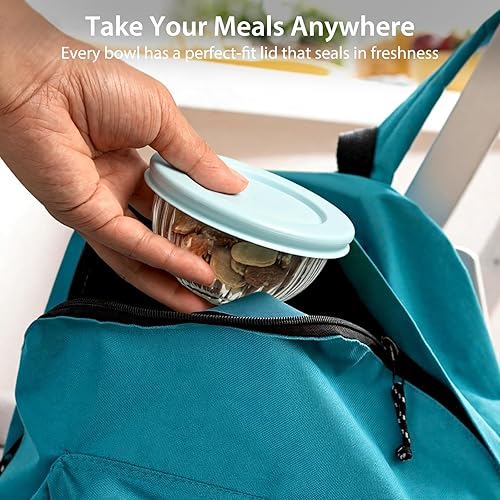Miniatura 7 de Freshmage Cuencos Pequeños de Vidrio con Tapas, [8 Unidades - 6.25 Oz] Juego de Cuencos para Preparación de Comidas, Recipientes Pequeños Apilables
