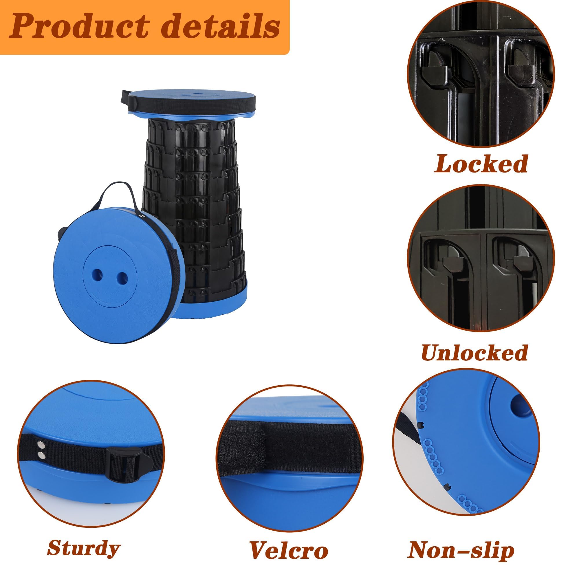 Sgabello Pieghevole Portatile, Adulto Sedia Pieghevole, Sgabello da Campeggio, Sgabello Leggero Retrattile per Barbecue All'aperto Sgabello da Pesca Carico Massimo 460lbs/210kg(Blu)