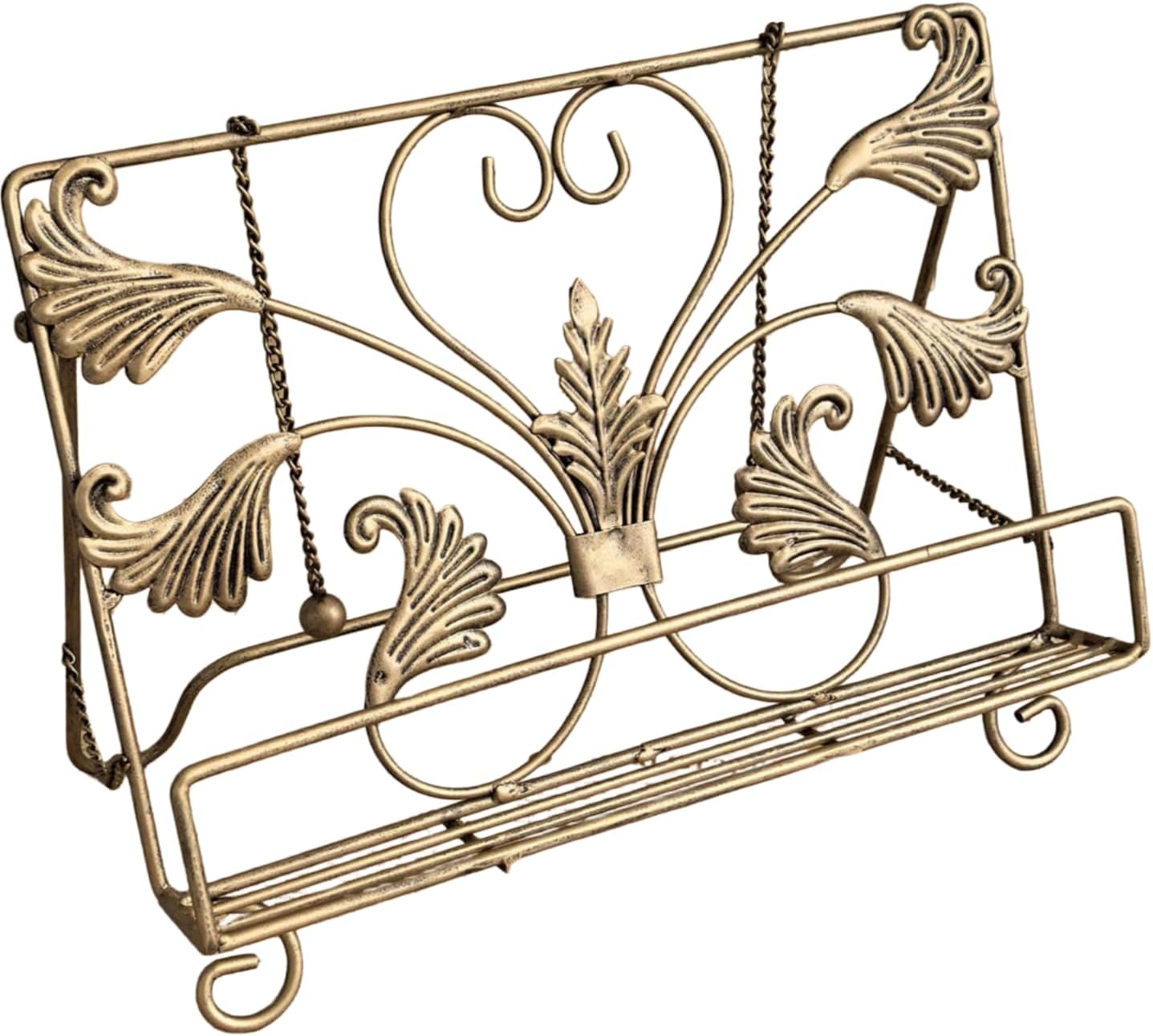 Vintage Cast Iron Cookbook Stand, Heavy-Duty Recipe Book Holder with Ornate Heart and Leaf Design, Bronze Finish, Kitchen Reading Rest for Cookbooks and Magazines (Bronze)