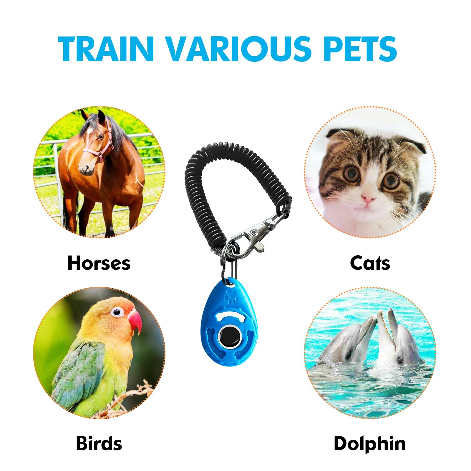 MODUS Clicker de dressage pour chiens – Clicker avec sangle de poignet réglable – Clicker de renforcement positif pour chiens, chats, chiots (bleu)