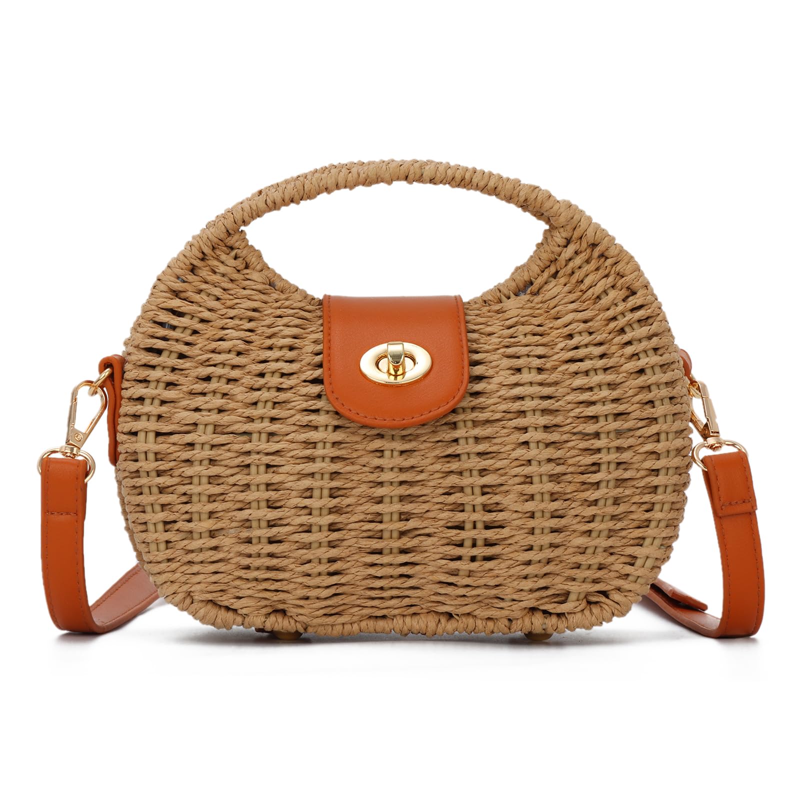 SUKUTU Paille Sac de plage à main tissé Crossbody Sacs à bandoulière Top Handle Satchel Sac à main Porte-monnaie pour l'été