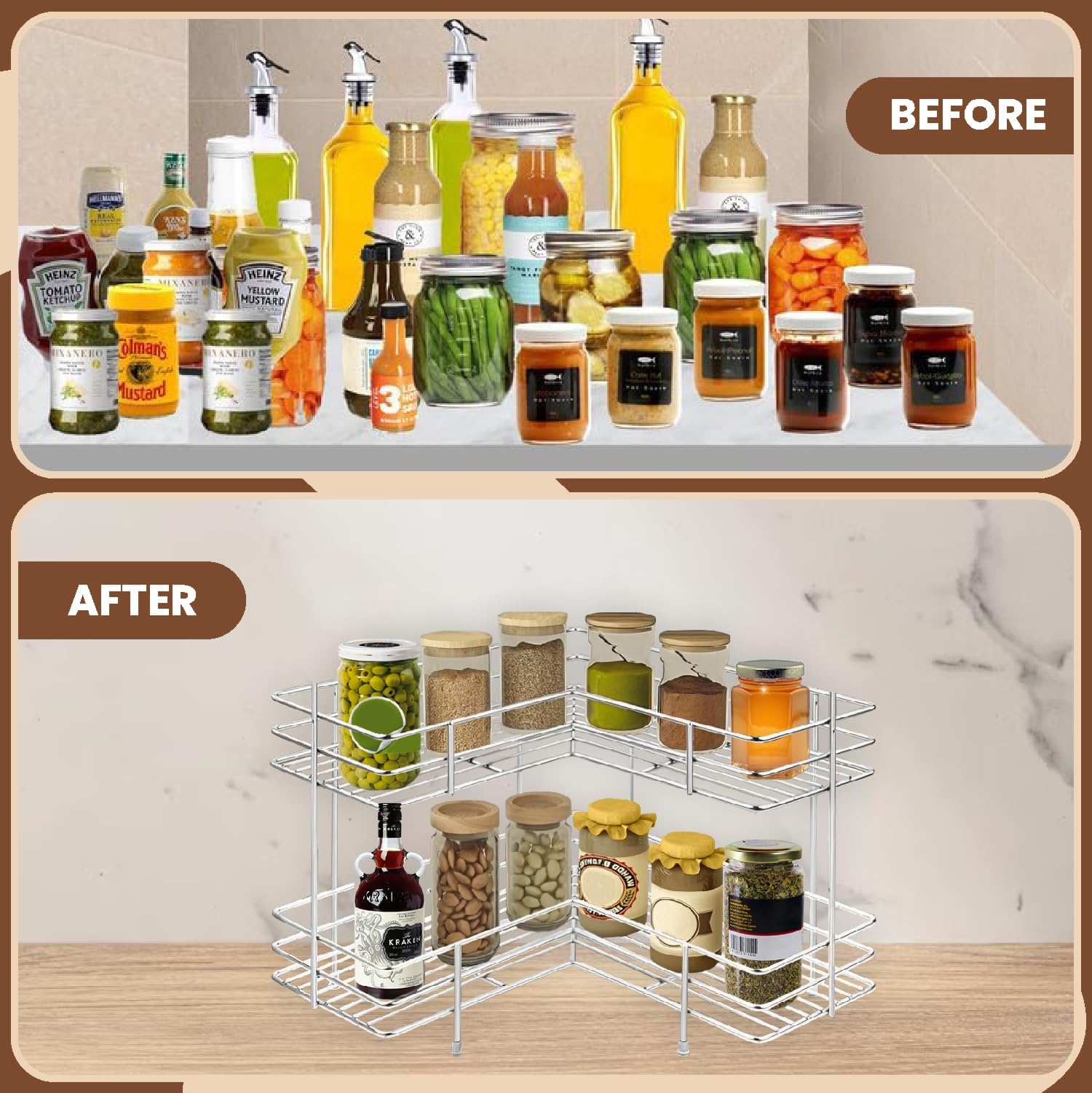 JD FRESH Stainless Steel 2 Tier Corner Kitchen Storage Spice Rack/Multipurpose Masala Stand for Kitchen/Space Saver Rack/Modular Storage Rack (Pack of 1) 3