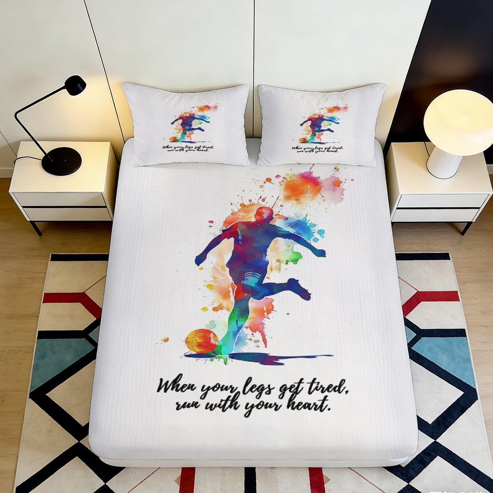 3D Printed Colorful Football Fitted Sheet Microfiber Soft Bedroom Decor Splash Player Mattress Cover for Home Dorm 90x200x25cm