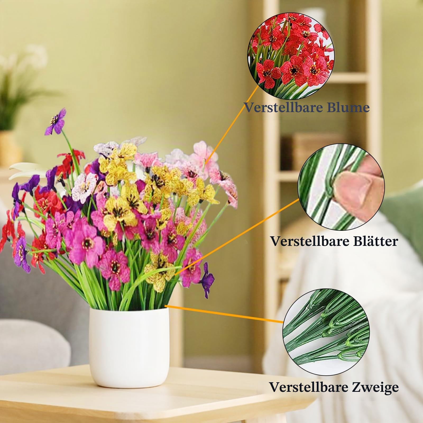 Künstliche Blumen Balkon, 14 Stück Plastik Blumenstrauß Blumen, Kunstblumen Wie Echt für Draußen, 7 Farben Kunstpflanzen Außen, Unechte Blumen Sträucher für Zuhause Garten Büro Fenster Hochzeit Party
