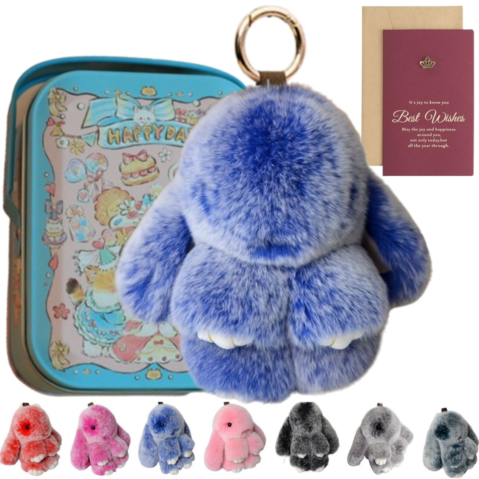 Cute Bunny Keychain with Tin, 5.8" Soft Plush Keychain Charm, 30 Colors – Graduation Gift & Stylish Bag Accessory