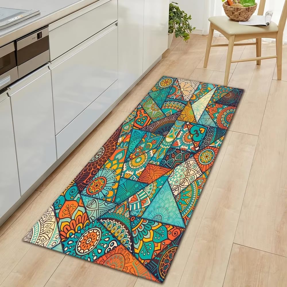 Tapis de sol bohème rétro antidérapant de 80 x 180 cm pour habiller la cuisine ou le couloir
