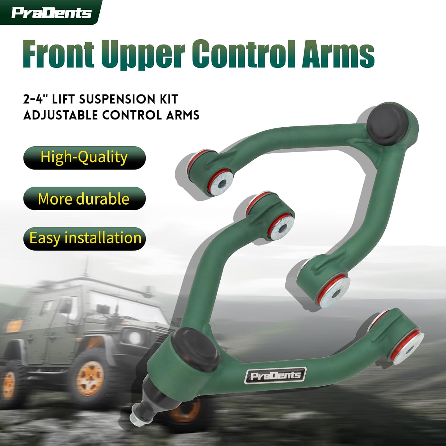 2-4" Lift Front Upper Control Arms for 1988-1998 Chevy GMC K1500, 1993-1994 Chevy Blazer, 1995-1999 Chevy Tahoe, 1988-1991 GMC V1500 Suburban, 1992-1999 Chevy GMC K1500 Suburban Yukon, Wrinkle Green