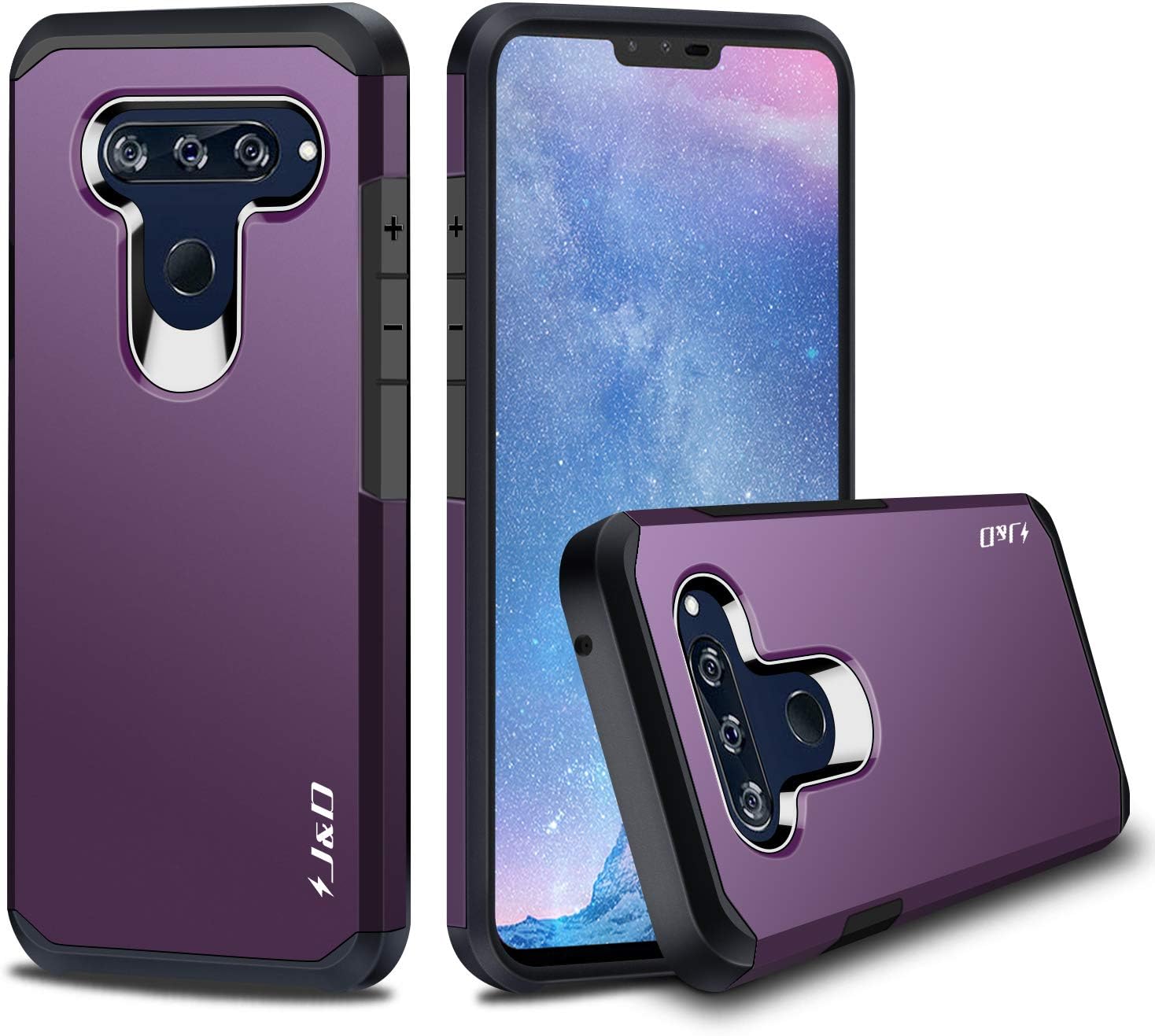 J&D Case Compatible with LG V40 ThinQ, Heavy Duty Dual Layer Hybrid Shockproof Protective Rugged Bumper Cover for LG V40, Purple