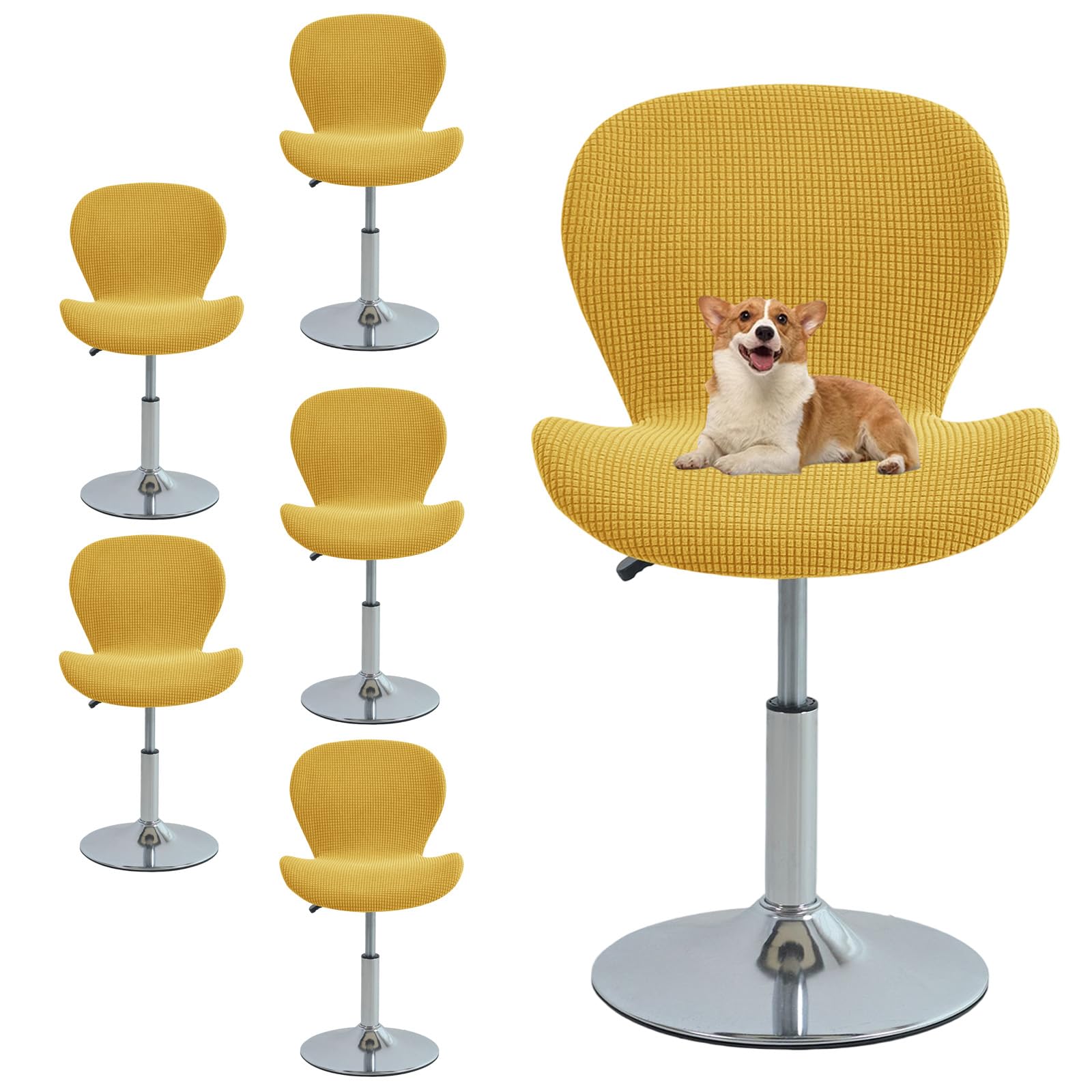 GUYIRT Curved Back Bar Stool Chair Covers, Stretch Fit (yellow,set of 6)