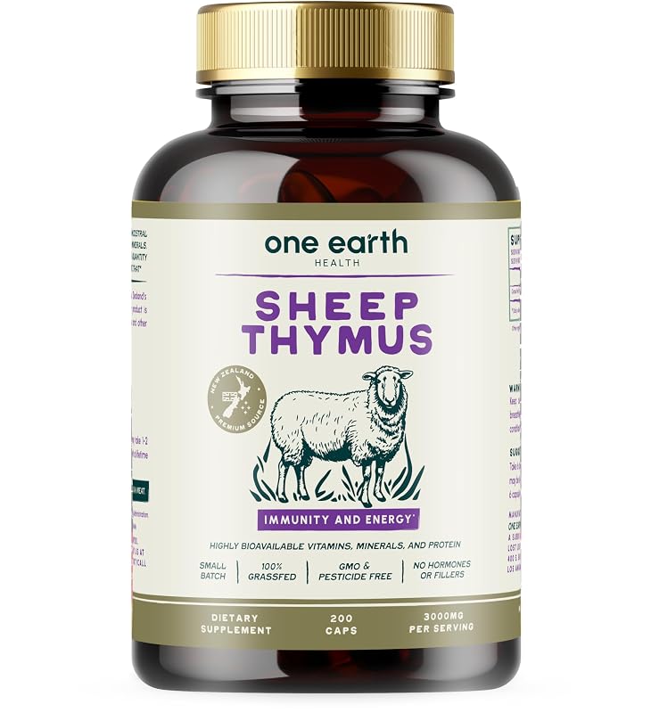 One Earth Health Extrato de timo bovino 3.000 mg por porção 200 cápsulas