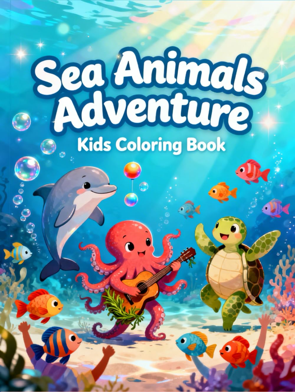 Sea Animals Adventure: A Fun Coloring Book for Kids Ages 3-10 with Cute Ocean Creatures, Fish, and Underwater Scenes