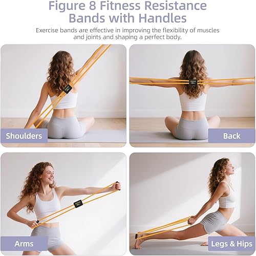 Miniatura 3 de Figura 8 bandas de resistencia con asas para mujeres y hombres, bandas de ejercicio para espalda, 8 bandas de resistencia en forma para brazos,