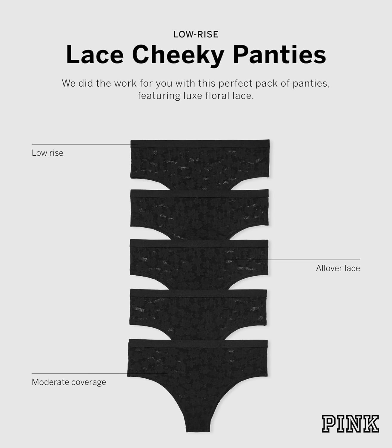 Victoria's Secret PINK Women's Lace Cheeky Underwear, Panties for Women (XS-XL) - Image 2