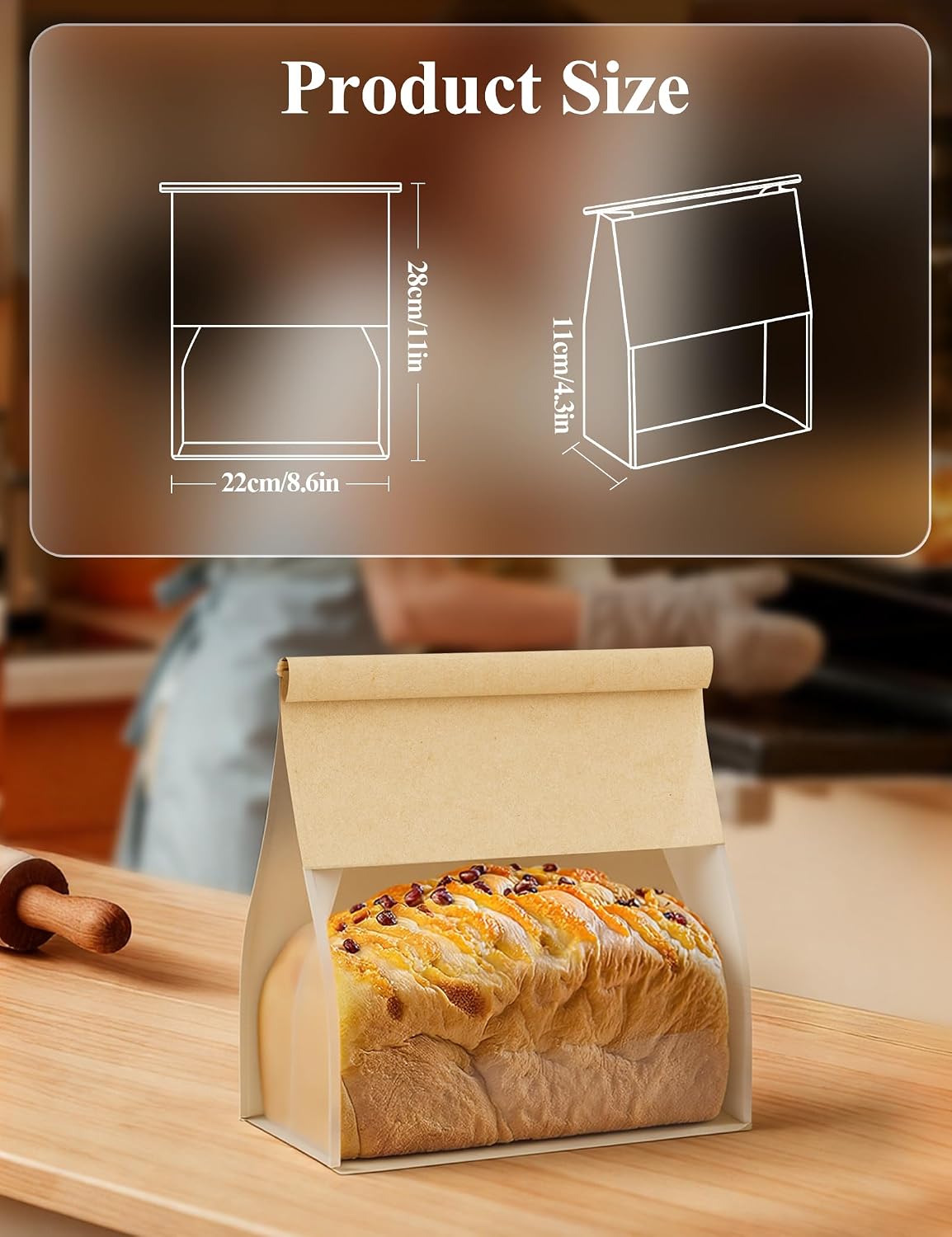 FireKylin Bread Cookie Bags with Window & Tin Tie 8.6x4.3x11.0 (50,Large) image 2