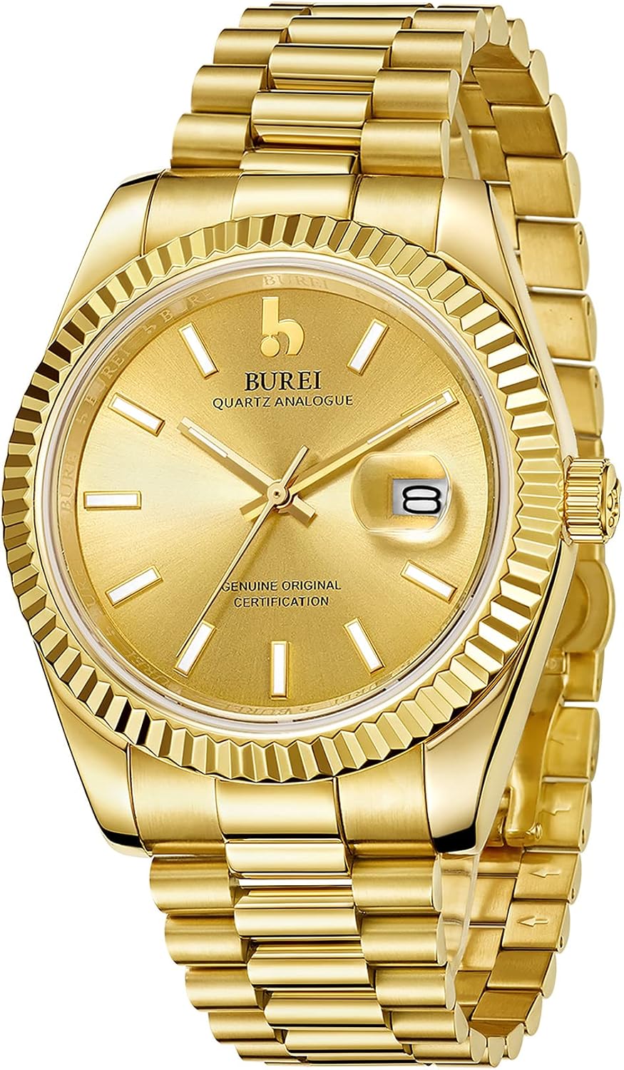 BUREI Mens Watches Luxury Stainless Steels Analog Business Fashion Waterproof Watches for Men,Gifts for Men