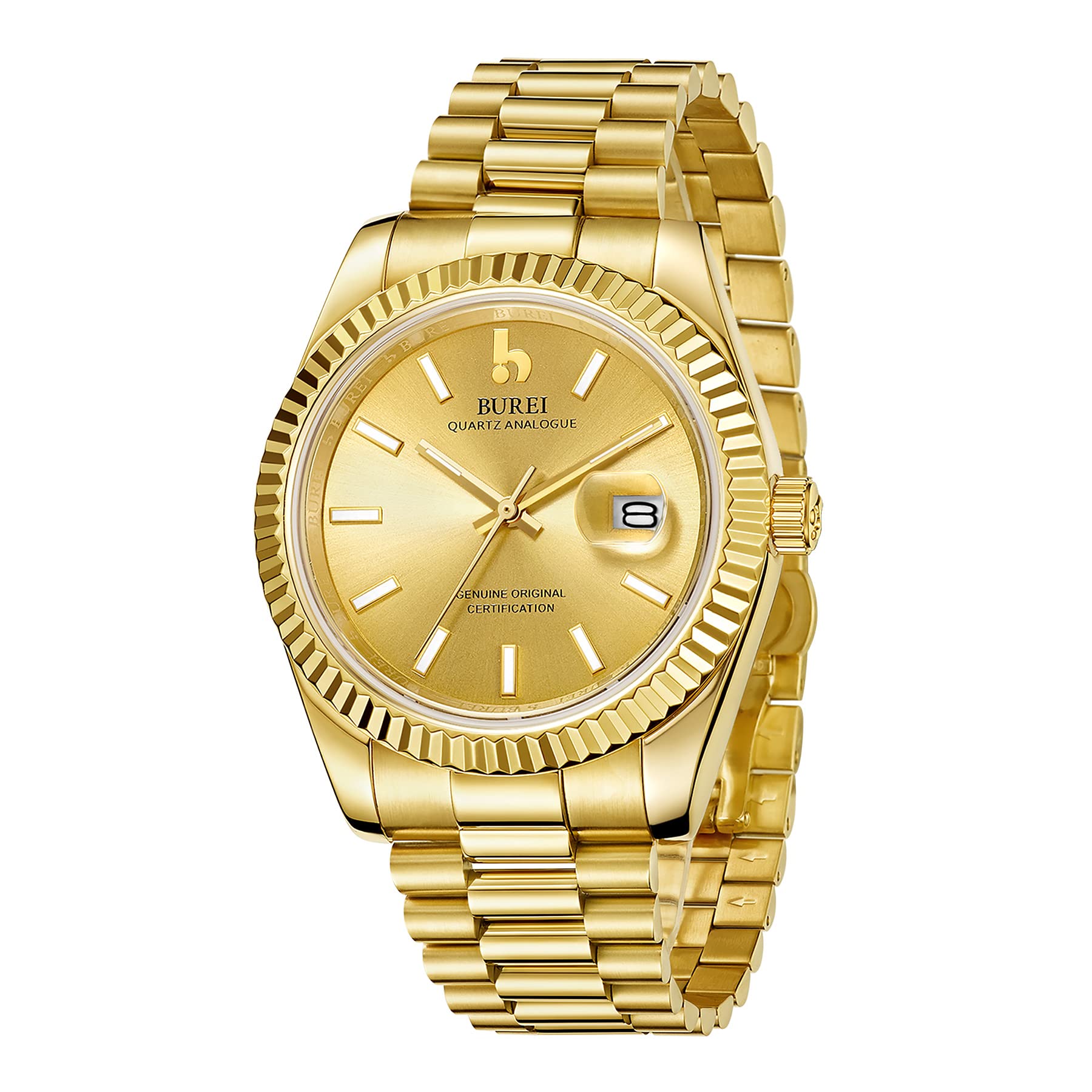 BUREI Orologi da uomo di lusso, in acciaio inox, analogico, alla moda, impermeabile, idea regalo per uomo