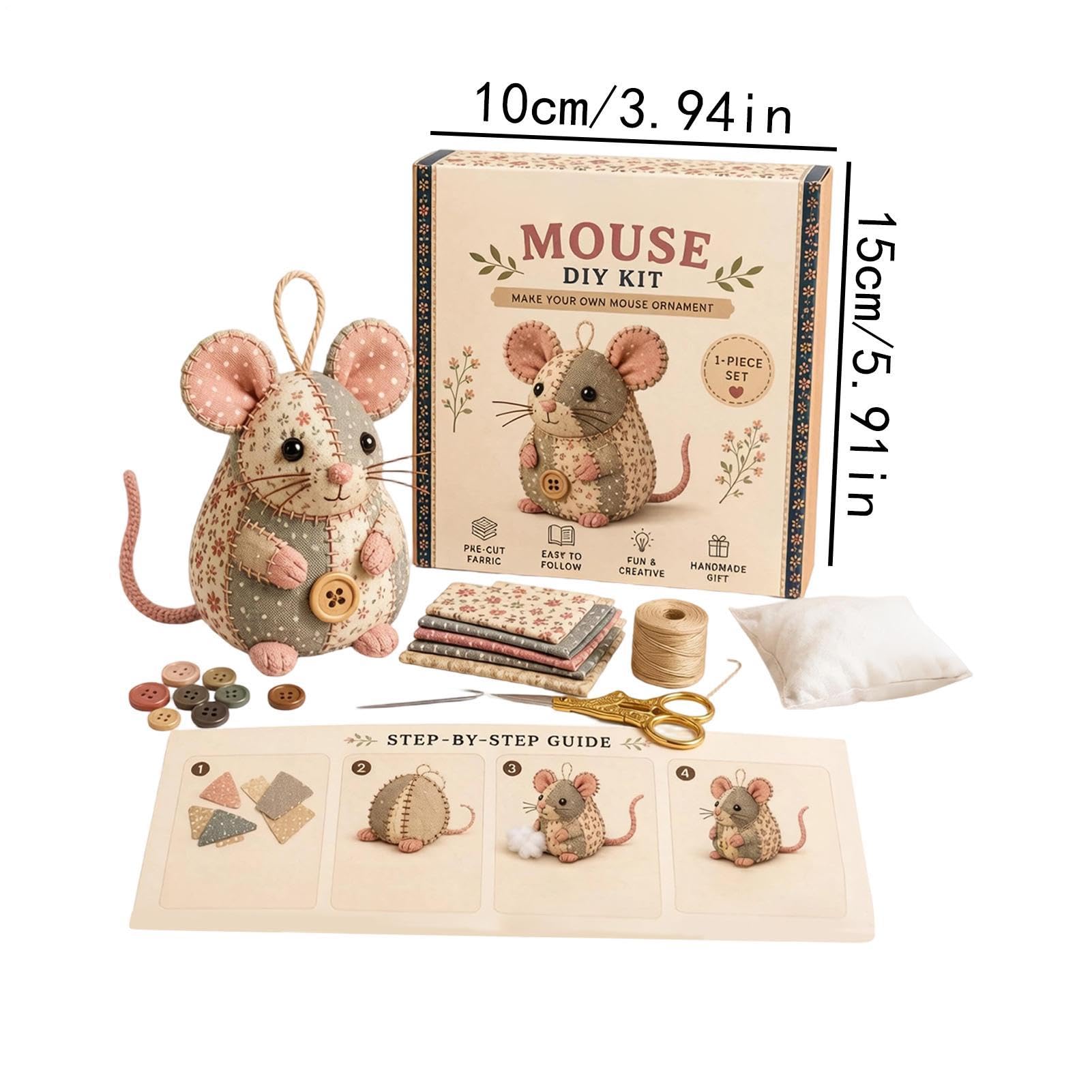Kit de bricolaje de ratón de patch-work, con bonito diseño de de ratón, 15 x 10 cm, juego de bordado para principiantes, artesanía de bordado de animales, diseño de costura decorativa suave