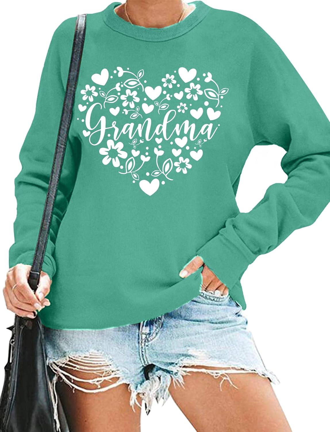 Grandma Sweatshirts for Women: Grandma Floral Heart Shirts Long Sleeve Grandmother Gifts Crewneck Pullover Tops