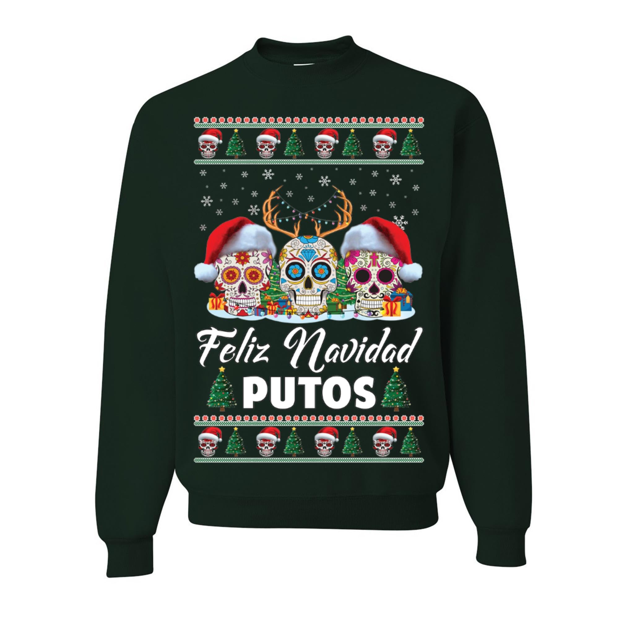 wild custom apparelFeliz Navidad Putos Multicolor Ugly Funny Christmas Sweater Crewneck Sweatshirt