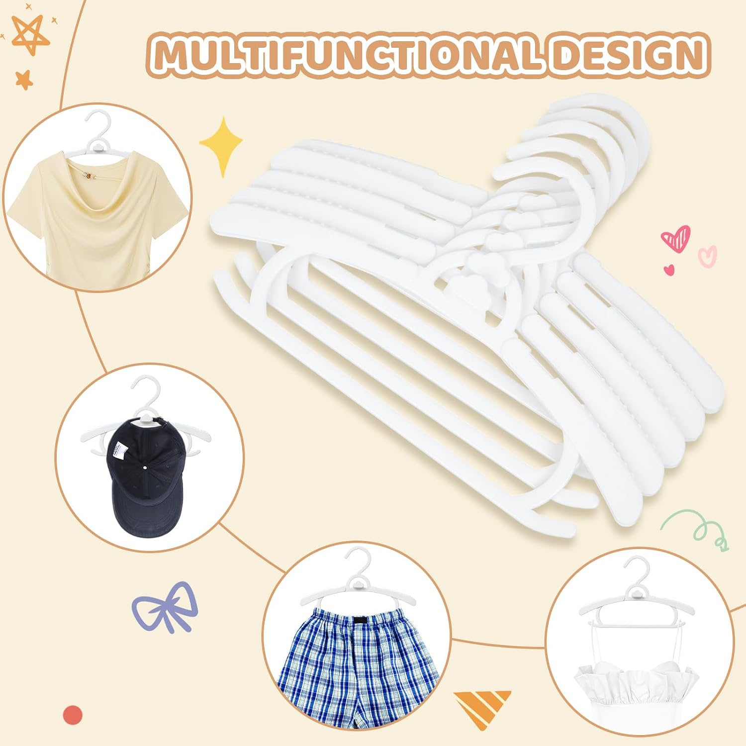 50 Pack Baby Clothes Hangers 10-14" Adjustable Kids Hangers White