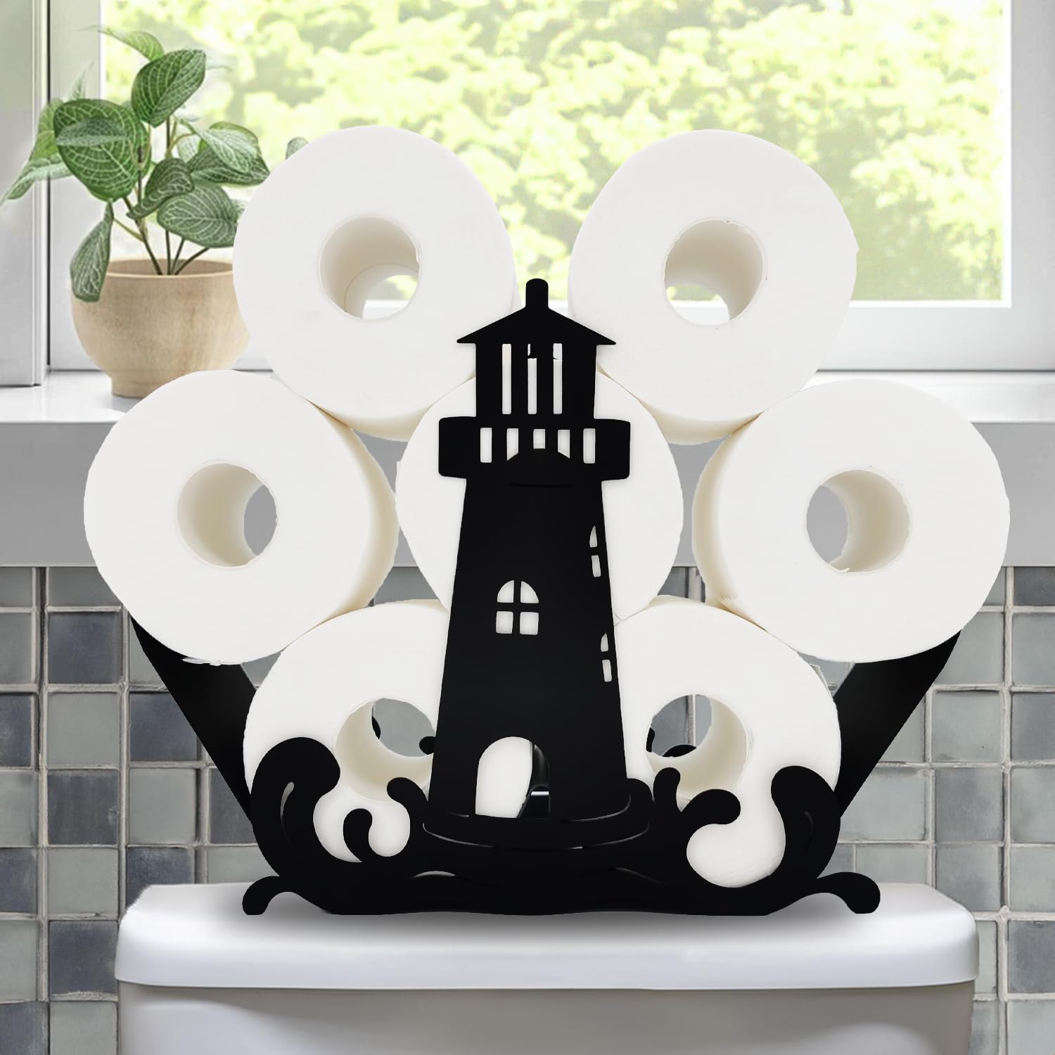 Teaeeno Portarotolo in metallo a forma di faro – divertente design con animali, può contenere 8 rotoli indipendenti