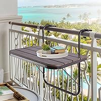 Vista 1 de Balcony Railing Table Outdoor Hanging Folding Brown Aluminium Metal Side Table Adjustable 23.6"L x 15.7"W